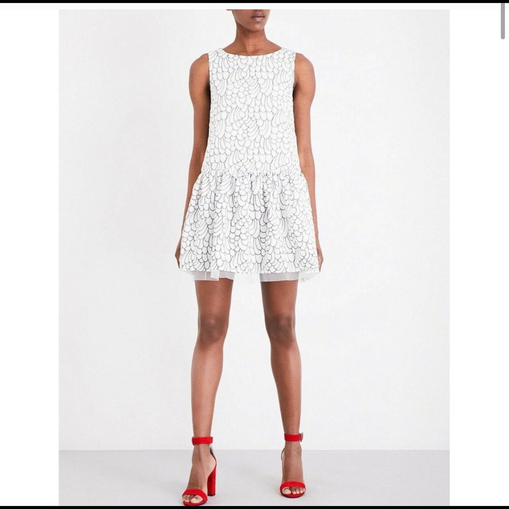 Maje Reflet Pleated Skirt Embroidered Mini Dress